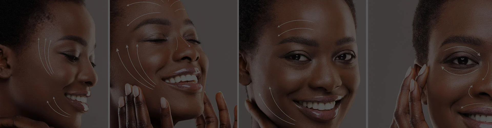 Beauty concept. Young African American woman with perfect skin after face lifting or plastic surgery, collage | Facial procudures